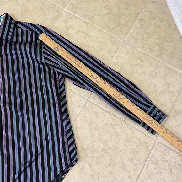 Robert Graham Flip Cuff strip Shirt Men's Large Paisley Long Sleeve Black Purple - Picture 15 of 16